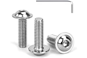 Tunejoy Viti a Testa Bombata con Flangia M6 x 20 mm Vite a Testa Esagonale Bulloni in Acciaio Inox A2 V2A Viti a Brugola con Chiavi a Esagono Filettatura Completa 30 Pezzi
