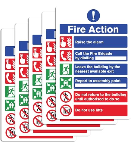 VSafety Fire Action Glow in the Dark Sign with 5 Messages 150 x 200 mm