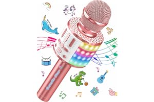 MICQUTR Micrófono Karaoke Bluetooth, Inalámbrico Micrófono Karaoke Altavoz LED, Portátil Speaker para Niños Niñas Canta Partido Musica Casa KTV Birthday, Oro Rosa