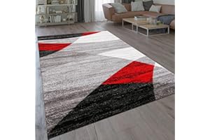 VIMODA Dywan, geometryczny wzór, nakrapiany, w kolorze czerwonym, szarym, białym, czarnym, z krótkim włosiem, do salonu, wymiary: 80 x 150 cm