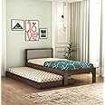 RJ ART Wooden Single Trundle Bed | Single Bed with 1 Extra Pullout Bed | Wooden Single Bed Cot Palang with Upholstered Headboard for Bedroom, Living Room & Home, Solid Sheesham Wood, Walnut Finish