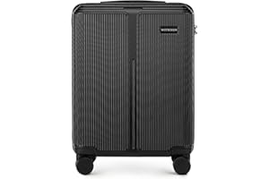 WITTCHEN Stripes Line | Kabinenkoffer 55 × 39 × 20 cm (M) | Hartschale ABS handgepäck Koffer 36 l, 4 Rollen 360° & Zahlenschloss | Handgepäck Tasche für Lufthansa/Eurowings/Ryanair | Farbe: Schwarz