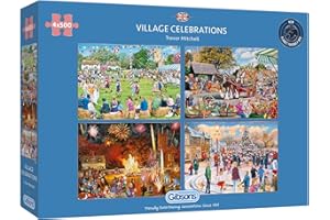 Village Celebrations | 4 x 500 Piece Jigsaw Puzzles | Multi-Box Jigsaw | Sustainable Puzzle for Adults | Premium 100% Recycled Board | Great Gift for Adults | Gibsons Games