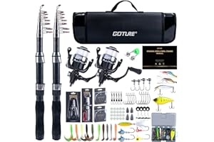 Goture Telescopic Fishing Rod and Reel Combos with Storage Bag, 2Pcs Fishing Rods + 2Pcs Pre-Spooled Spinning Reel, Telescopic Fishing Pole Kit for Starter Saltwater Freshwater