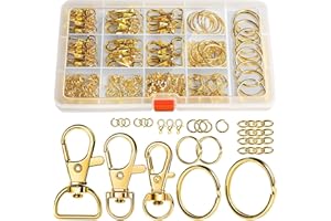 LEOBRO 265PCS Gold Lobster Claw Clasps and Key Rings Kit Metal Keychains and Key Chains in Assorted Sizes for Keys, Crafts, and Lanyards