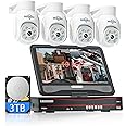 【5MP+PTZ】Hiseeu 5MP PoE CCTV Security Camera System,10'' LCD Monitor with 8CH NVR,4X5MP PoE PTZ Camera with Color Night Vision IP66 Waterproof Remote Access Two-way Audio