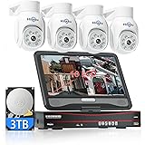 【5MP+PoE PTZ】Hiseeu Kit Videosorveglianza Esterno, Tracciamento Auto Rilevamento di Uomo, 8CH NVR 3TB HDD 10' Monitor con 4X5
