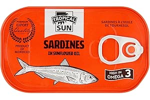Tropical Sun Sardines in Sunflower Oil | 125g All-Natural Tinned Sardines Protein and Omega-3 | Freshly Packed Tinned Fish for a Rich & Nutritious Taste (Pack of 12)