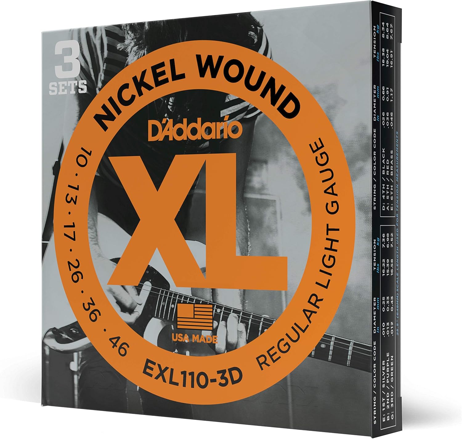 D'Addario EXL110-3D nikkelgewonden elektrische gitaarsnaren, Regular Light, 10-46, 3 Sets