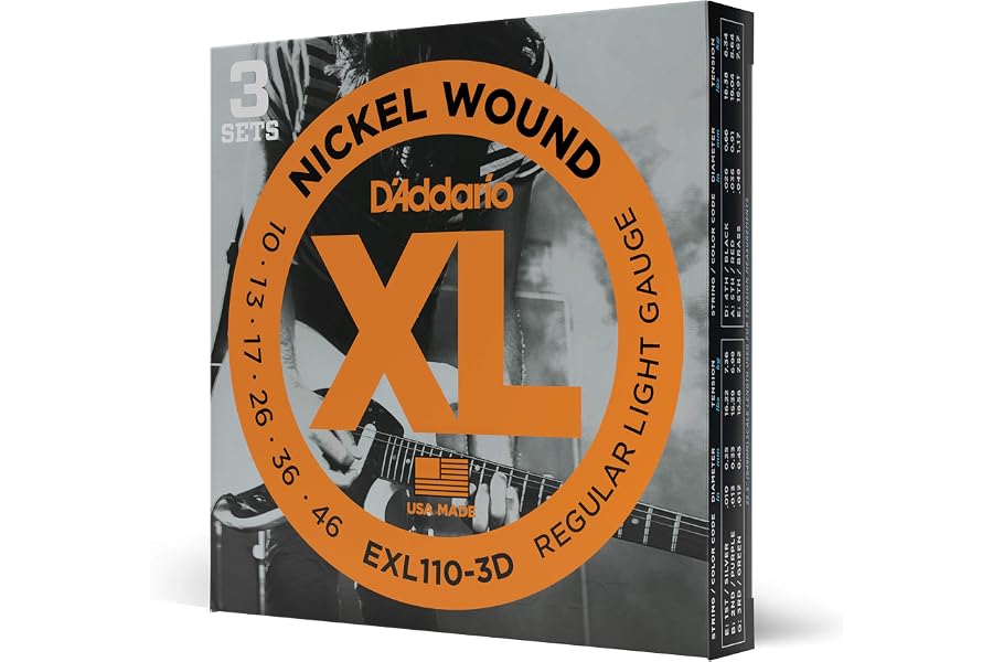 D'Addario EXL110-3D Cuerdas de Guitarra Eléctrica Bobinadas en Níquel, Luz Regular, 10-46, 3 Juegos, 10-46, Regular Light, 3-