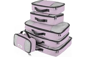 Savisto Packing Cubes - Small, Medium, Large, XL (6-Piece Set) - 7 Colours (1x XL / 2x L / 2x M / 1x S, Pastel Lavender)