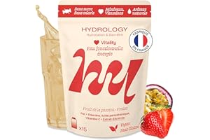 HYDROLOGY - Eau Aromatisée - Pastilles sans sucre - Boisson vitaminée énergie & vitalité - Hydratation quotidienne - 15 pastilles effervescentes - Végan & naturel - Passion Fraise - Vitality