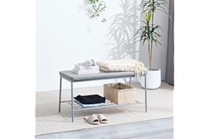 paonne Faux Leather Bench for Dining Table, PU Leather Dining Bench, Tufted Entryway Bench, Living Room Upholstered Bench with Padded Seat with Metal Legs (1, Elephant Grey)