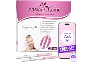 Tests Grossesse Détection Précoce Bandelettes: Tests HCG Easy@Home 20HCG 10mIU/mL Résultats Précis avec Application Française Intelligente Premom (iOS et Android) Suivi de Fertilité