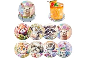 ‎LXMSJA Lxmsja 8 STK Diamond Painting Untersetzer Tier mit Halter, Diamond Painting Tiere, Diamant Painting Bilder Erwachsene, Diamant Tassenuntersetzer mit Kork, Basteln Kreativ Set Für Erwachsene Frauen