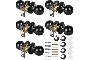 Belle Vous Pack de Pomos de Puerta Redondos - 5x Manetas Pomo Negro Sin Llave para Puertas Interior Exterior y Entrada Casa - Manillas Picaporte de Acero Inoxidable Sin Bloqueo