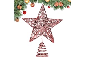 GXFCING Christbaumspitze Baumspitze Stern Glitzer 3D Metallic Weihnachtsbaumspitze Tannenbaum Spitze Stern für Weihnachtsbaum Christbaumschmuck 20 x 15cm (Rot, M)