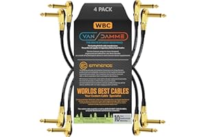 WORLDS BEST CABLES 4 unités – Van Damme Pro Grade Classic XKE – 45,7 cm (45 cm) – Premium, Ultra Flexible Multi – Shielded Guitare basse effets Instrument, câble patch – avec Plaqué or Premium, profil bas, Pancake à angle droit type TS Connecteurs (6.35 mm)
