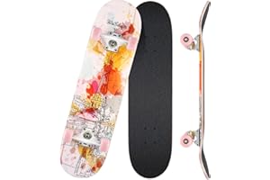 WeSkate Skateboard Classico per Principianti 80 x 20 cm, Skate Board 7 Strati di Acero Double Kick Deck Concavo Skateboard per Bambini Adolescenti Giovani Adulti Ragazze Ragazzi