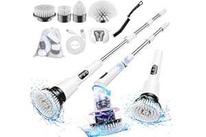 KIMEETOL Electric Spin Scrubber,2024 Upgraded Cordless Electric Cleaning Brush,3 Speeds Adjustable Extension Arm & 4 Replaceable Brush Heads, Power Scrubber for Bathroom,Kitchen,Tile,Floor & Bathtub (White)