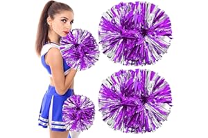 Colexy Pom Poms Cheerleader, 2 Pezzi Metallico Cheerleading Pompons Pallina di Fiori, Aerobica Cheerleading Pom Poms Pompon, per Sport Danza Allegria Pompon di Plastica