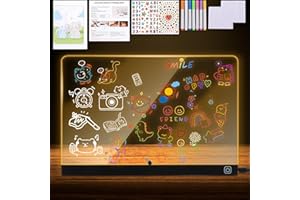 BlueXP Tableau de Dessin LED pour Enfants Planche Lumineuse LED avec 7 Stylos de Couleurs Câble USB, Autocollants & Papier d’Histoires Cadeau Créatif pour Filles & Garçons dès 8 Ans 30x20cm