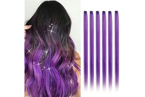 Webshaiy 10pcs Hair Tinsel Glitzer Haarsträhnen Clip In Hair Extensions, Lila 55cm glitzersträhnen für haare lametta zum Frauen/Mädchen/Kinder Flechten Haar Lametta Festival Cosplay Party Zubehör