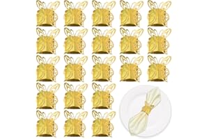 INTEDESIGN 50PCS Gold 3D Butterfly Napkin Rings Disposable Napkin Rings Sequined Paper Napkinbands Hollow Butterfly Shape Foil Paper Rings Silverware Wraps Bands for Wedding Banquet Restaurant Party Supply