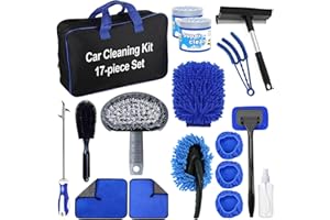 JNBGTU Pro Car Cleaning & Detailing Kit - 17Pcs Interior & Exterior Car Valeting Tools with Wash Mitt, Cleaning Gel, Wheel Brush, Stone Hook, Squeegee, Microfiber Cloth, Stone Hook
