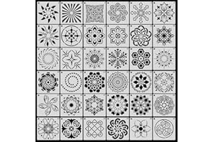 Cozlly 36 Pezzi Mandala Stencil di Pittura, Modello di Pittura Mandala Plastica, Stencil Parete Pittura Muro, Riutilizzabile Pittura Stencil, per Pareti Piastrelle legno Mobili DIY Scrapbook, 9x9 cm