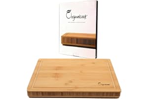 Organicook Luxury Large Wooden Chopping Board - Non-Slip Feet, Bamboo Chopping Board, Wood Cutting Board, Butchers Block, Easy Clean, Thick 40x30x3cm, Fair Trade