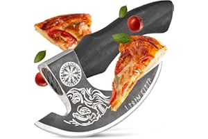 ECKWIN® Pizzaschneider | Wiegemesser für Pizza, Kräuter, & Co | Perfekte Männer Geschenke | Pizzamesser | Pizza Axt Wikinger | Pizza Zubehör für Männer (Ivar)
