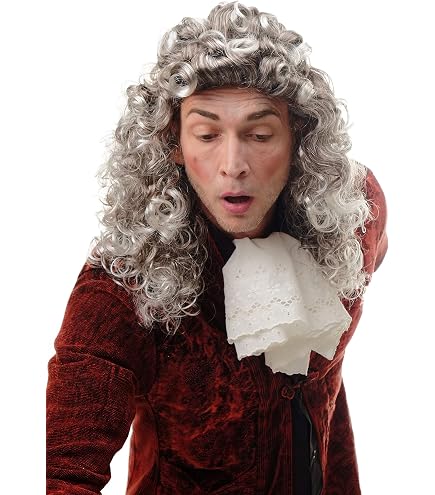 Peluca De Halloween De Noble Barroco – WIG ME UP, Corta Rizada Con Trenza Larga Blanca, Para Hombre, Talla única Hasta 62 Cm
