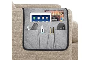 Volumoon Organizer na sofę, podłokietniki, antypoślizgowy, do zawieszenia fotela, 5 kieszeni, na telefon komórkowy, iPad, książkę, czasopisma, pilot do TV, tablety, okulary (kolor szary)