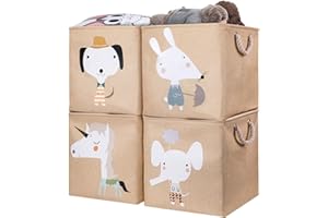 AXHOP Aufbewahrungsbox Kinder 4er Set 28x28x28 cm faltbare Aufbewahrungskorb kinder für Regal. Ideal für Kallax einsatz, Spielzeugkiste, Spielzeug, Bücher, Kinderzimmer.Beige Einhorn