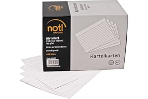‎PLASTOREG Karteikarten A6, 148 x 105mm liniert, weiß, 400 Stück in praktischer Spenderbox, für Vokabeln, als Lernkarten, Moderationskarten, Büro und Schule in 180g/m²