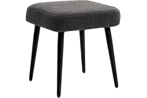 ‎HOMCOM HOMCOM Sitzhocker Hocker quadratisch mit weichem Sitzkissen Stahlbeinen Fußhocker mit Kaschmir-Optik Polsterhocker Ottoman für Schlafzimmer, Wohnzimmer, Dunkelgrau