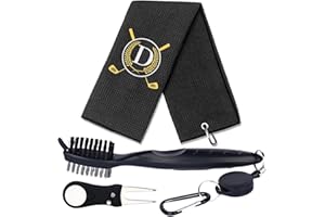 CGFN Golf Towel Gift Set,Golf Gifts for Men Women,Golf Club Cleaner Brush Divot Repair Tool Microfiber Golf Towels with Embroidered Monogrammed,Golf Accessories for Men Women (Black, D)