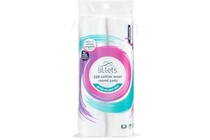 Lil-Lets Cotton Wool Round Pads, 200 Count, Certified Organic, 100% Pure Cotton Wool, Soft and Absorbent, Gentle on Skin, Dermatologically Tested, Bulk Pack