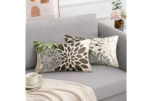 RYBornament Juego de 2 Fundas Cojines Marrón Verde Funda Cojin 30x50cm Funda Cojines Dalia Decorativo Fundas de Cojines Abstracto Floral Fundas Cojin por Sala de Estar Sofá Cojines Decoración