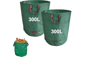 Hmfmdy Garden Waste Bags, 2-Pack Heavy Duty Reusable Garden Sacks with Handles, Green Sacks, Gardens Dustbin Bags Roll, Hippo Bag for Collecting Gardens Waste/grass/Leaves-300L