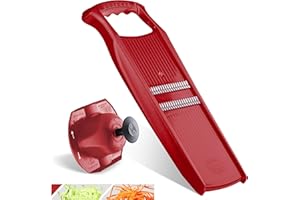 Börner Affettaverdure Roko PowerLine Set (2 pezzi) • Tagliaverdure per frutta & verdura + Portaverdure • Mandolina a Julienne • Grattugia per verdure • Set di Grattugie da Cucina (Rosso)