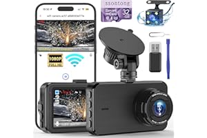 SSONTONG Dash Cam Front and Rear, Dashcam WiFi/App Control 1080P Car Camera Dash Cam, Dual Lens Dashboard Dash Camera for cars w/ 32GB Card,Night Vision,WDR,G-sensor,Loop Recording,Parking Mode,170 Wide Angle