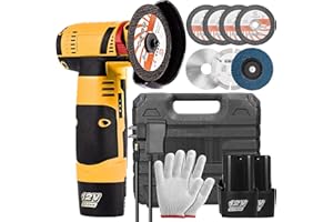 HOUSIWILL Cordless Angle Grinder, Mini Angle Grinder with 2pcs Batteries, 19500RPM with 7 Cutting Discs, 76mm Side Disc Small Battery Tool for Cutting, Polishing and Sanding, Yellow