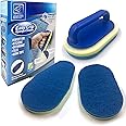 Bathroom Cleaning Sponge with Handle, Scourers Sponge Kit with 2 Oval-Shaped Cleaning Sponges, 1 Corner Sponge Scourer and 1 Detachable Sponge Handle, Scrubbing Sponge for Kitchen, Tiles or Bathtub