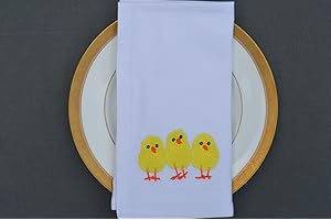 Quayside Home Easter Napkins, 100% cotton white with three embroidered chicks. Pack of 4