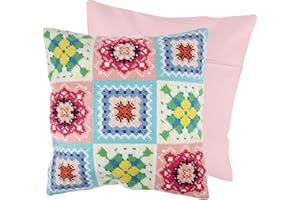 Trimits Kit de cojín de punto de cruz, parte trasera de cojín incluida, lienzo preimpreso, hilo y aguja incluidos, 40 x 40 cm, ganchillo