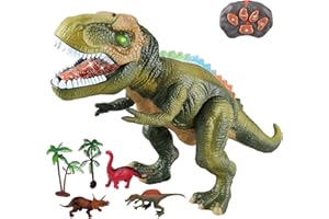 WISHTIME Pilot zdalnego sterowania dinozaur elektryczna zabawka dla dzieci RC zwierzęta zabawki LED świecące dinozaur chodzenie i ryk realistyczny robot T-Rex zabawki dla małych dzieci chłopców dziewcząt