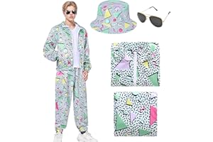 Antsparty Retro 80s 90s Outfit for Men, 80s Fancy Dress with Sportswear Jacket Pants Hat and Glasses, Vintage Beach Tracksuit for Themed Disco Party Costumes