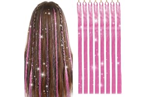 8-pack Hårglitter Slingor, 120 cm Långt Rakt Ljusrosa Hair Tinsel, Fairy Hair Extensions för Barn och Kvinnor, Glittrande Hår